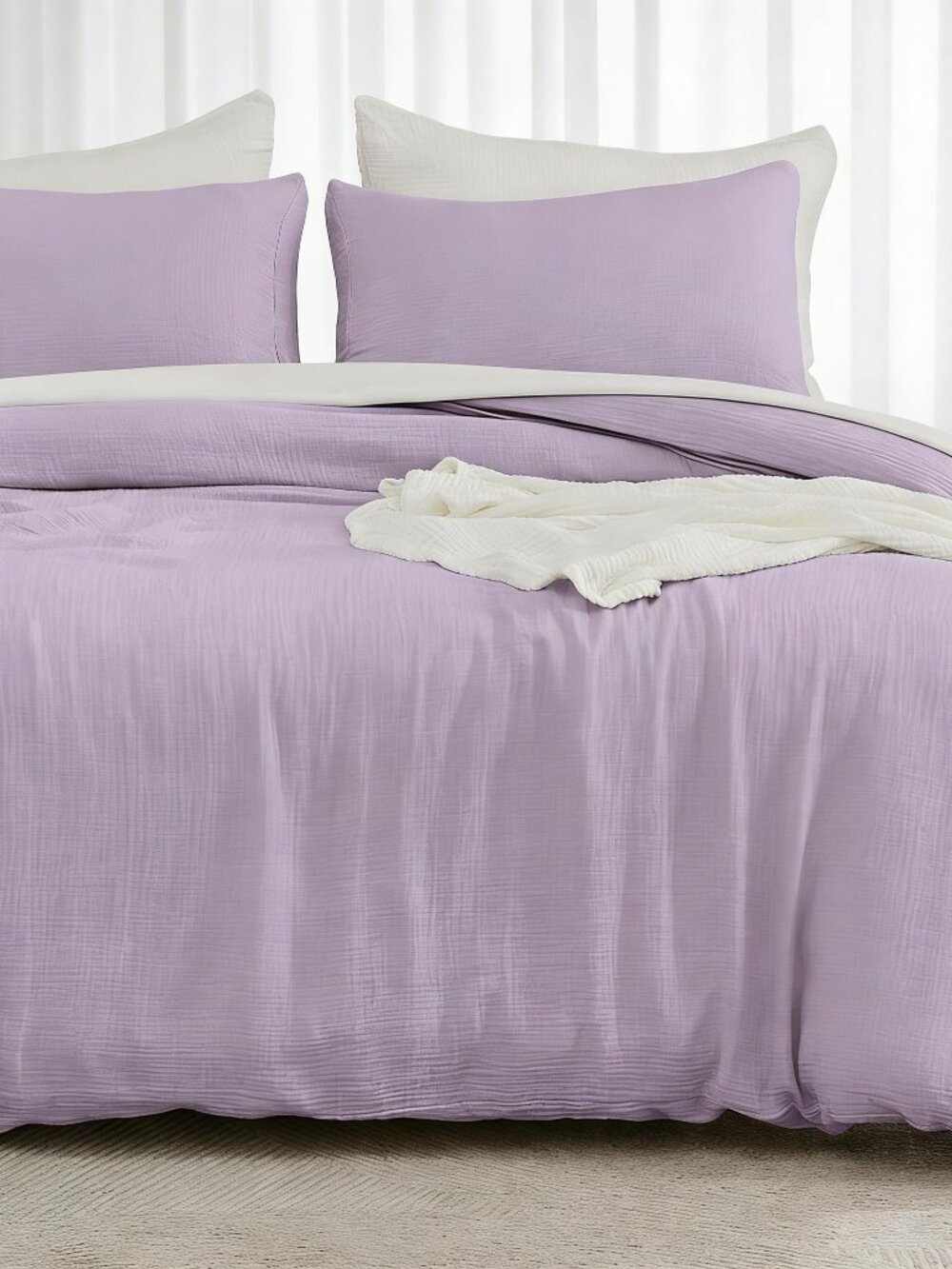 New MME Muslin Cotton Duvet Cover Set Lavender Queen Size Linen Like